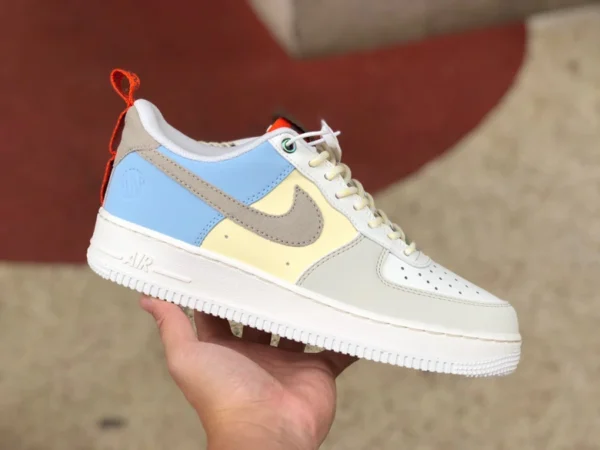 AF1 coutures grises, jaunes et bleues basses Nike Air Force 1 Low AF1 baskets basses décontractées grises et bleues DX6042-111