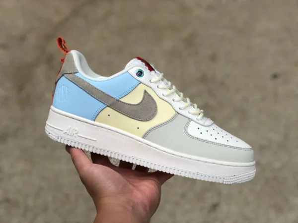 AF1 gris jaune bleu bas Nike Air Force 1 Low AF1 gris bleu baskets basses décontractées DX6042-111