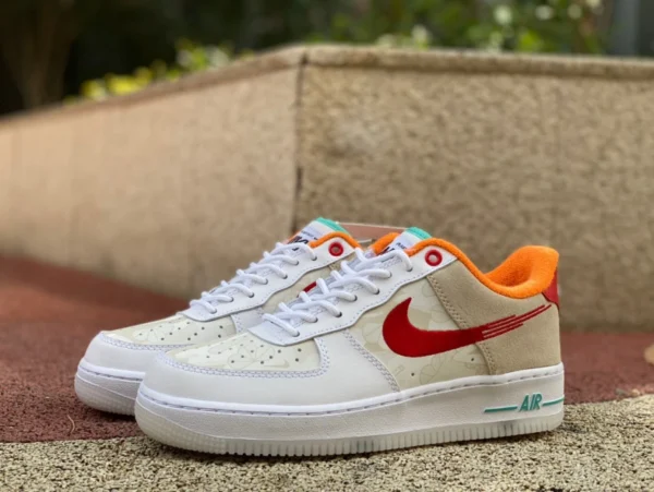 Air Force Blanc Orange Année du Lapin Nike Air Force 1 Nike AF1 Air Force One Année du Lapin Blanc Orange Chaussures décontractées pour hommes FD4205-1