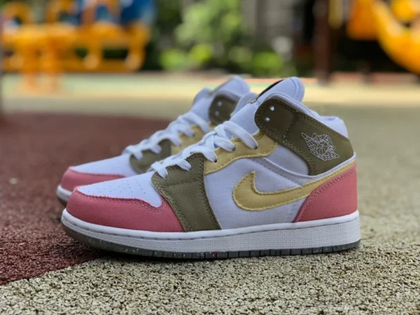 aj1mid blanc rose marron Air Jordan 1 Mid SE AJ1 blanc riz rétro chaussures de basket antidérapantes DJ0338-100