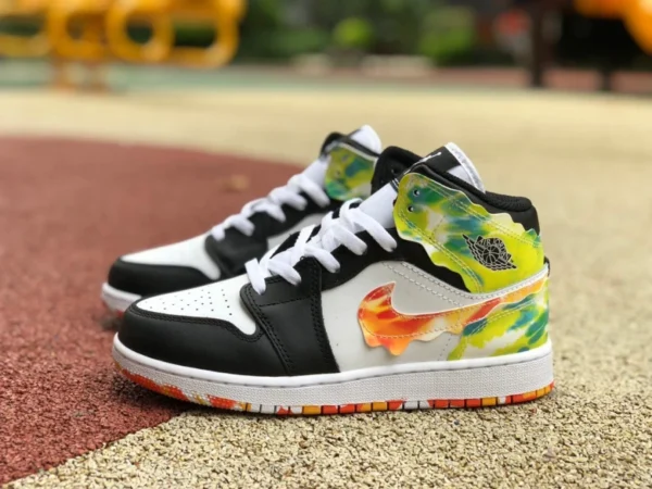 aj1mid peinture Air Jordan 1 Mid AJ1 Joe 1 mi-haut peinture tie-dye slime chaussures de basket-ball DJ6563-038