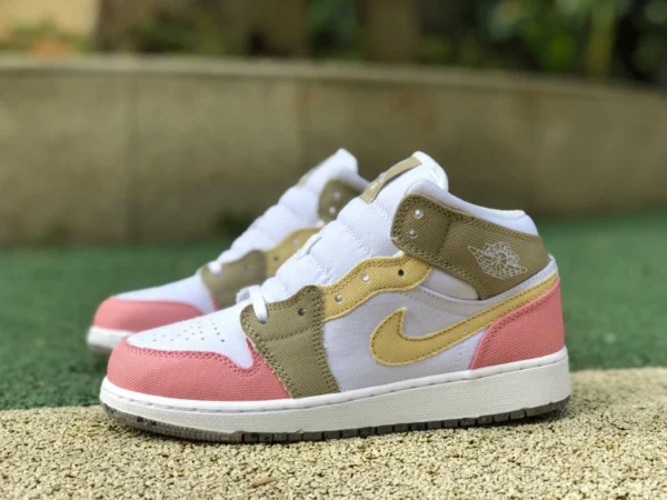 aj1mid rose blanc marron pur original AIR JORDAN 1 Mid AJ1 rose blanc marron mi-haut rétro chaussures de basket DJ0338-100