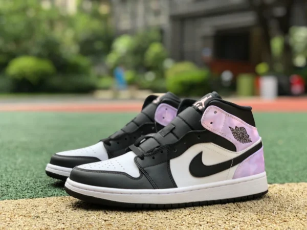 aj1mid tie-dye pur original Air Jordan 1 Mid AJ1 noir et blanc tie-dye chaussures de basket-ball décontractées mi-hautes pour hommes DM1200-001