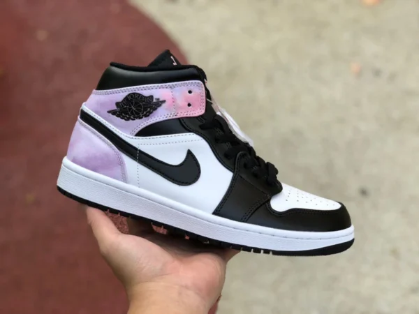 aj1mid tie-dye Air Jordan 1 Mid AJ1 chaussures de basket-ball décontractées mi-hautes noires et blanches tie-dye pour hommes DM6216-001