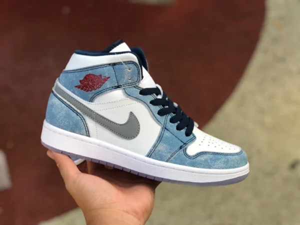 aj1mid bleu délavé Air Jordan 1 Mid AJ1 blanc et bleu bonbon à la menthe chaussures de basket-ball rétro lavées mi-coupées DN3706-401