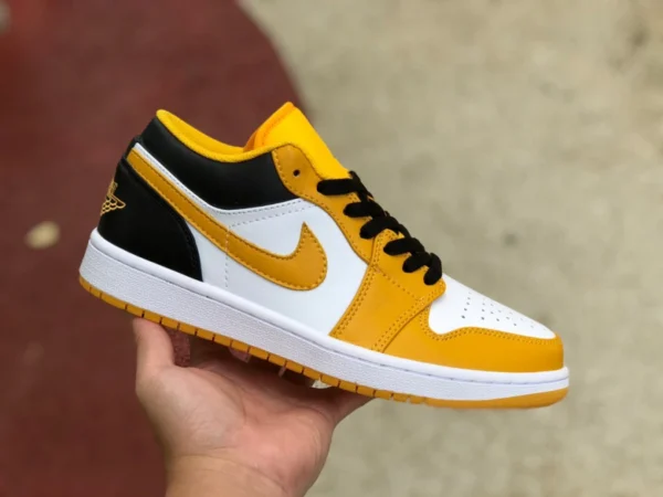 aj1 blanc, jaune et noir bas Air Jordan 1 Low AJ1 blanc, jaune et noir chaussures de basket-ball rétro basses 553558-701