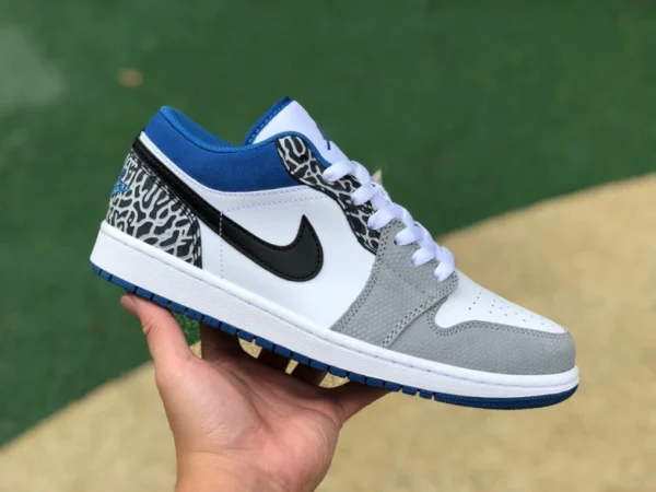 aj1 gris blanc bleu motif éclaté pur original Air Jordan 1 Low AJ1 motif éclaté bleu rétro chaussures de basket-ball DM1199-140