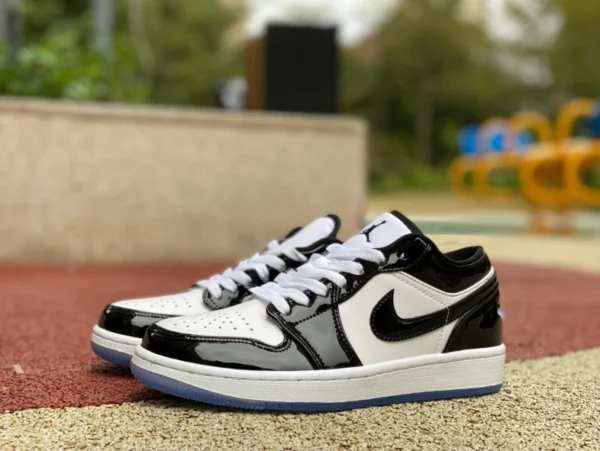 aj1 cuir verni noir et blanc bas