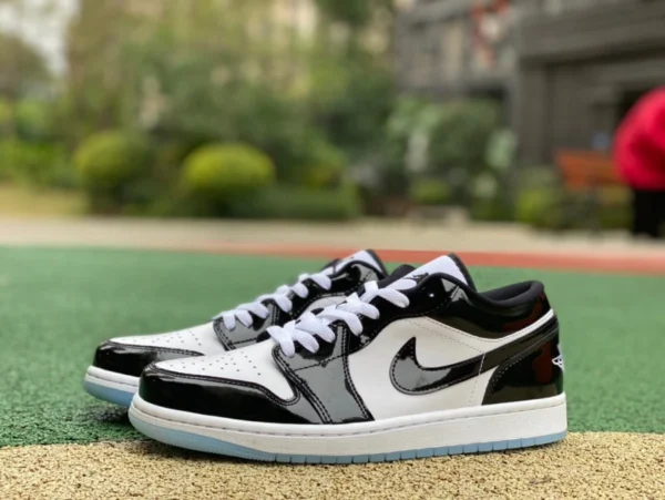 aj1 cuir verni noir et blanc bas pur original Air Jordan 1 Low AJ1 noir et blanc boucle Kang en cuir verni rétro chaussures de basket-ball basses DV1309-100