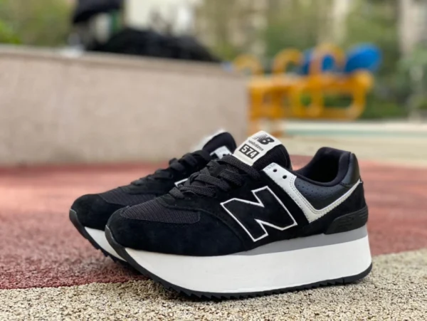 NB574 à semelles épaisses noir et blanc NEW BALANCE femmes rétro à semelles épaisses rehaussant chaussures de papa décontractées WL574ZAB