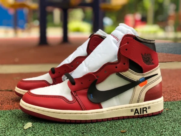 aj1ow Chicago rentable Air Jordan 1 x OFF-WHITE AJ1 OW joint blanc et rouge joint Chicago AA3834-101