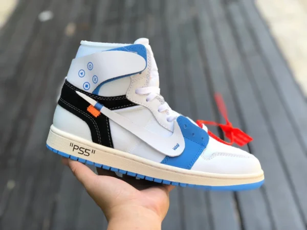 aj1ow pss blanc et bleu Off-White x Air Jordan 1 OW joint AJ1PSS blanc et bleu haut 50818-168