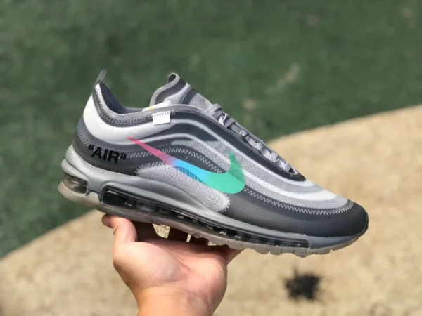 Max97ow gris balle owf pur original OFF-WHITE x Nike Air Max 97 Menta arc-en-ciel crochet AJ4585-101