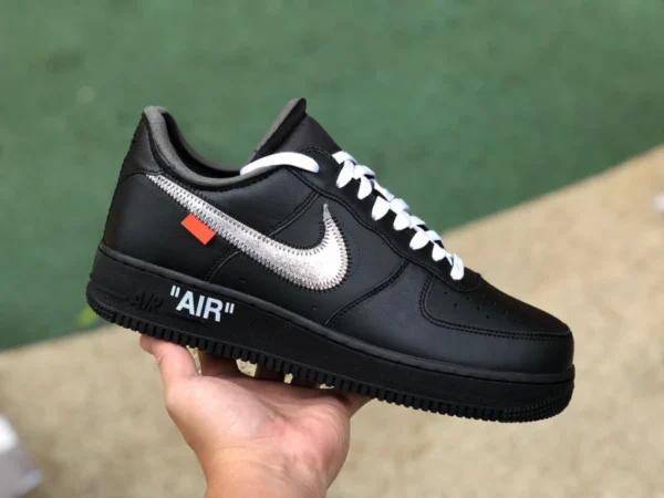 AF1ow noir argent pur original OFF-White x Nike Air Force 1 AF1 OW joint noir argent bas Air Force One AV5210-100