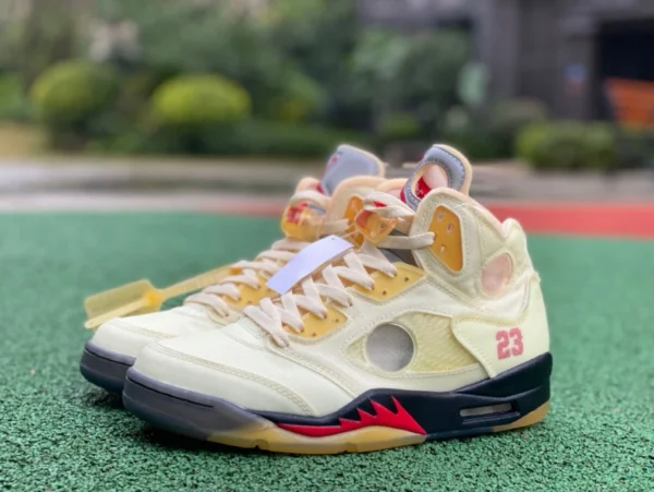 Aj5ow joint voile blanche pièce coupée pur original AirJordan 5 AJ5 x blanc cassé ow joint crème voile blanche DH8565-100