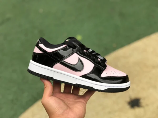 Dunk cuir verni poudre noire bas pur original Nike Dunk Low ESS rose noir baskets en cuir verni poudre noire DJ9955-600