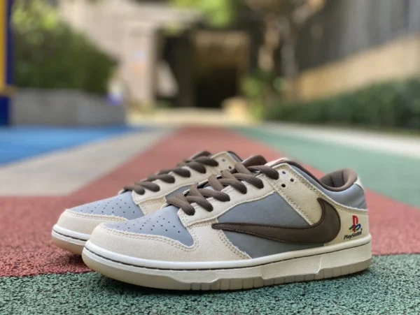 dunk barbe gris bleu bas TravisScott x Playstation x NikeSBDunkLow Nike chaussures de skateboard conjointes à trois CU1726-800