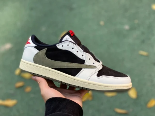 aj1 barbe basse pièce coupée vert olive pur original Travis Scott x Air Jordan 1 Low OG WMNS "Olive" DZ4137-106