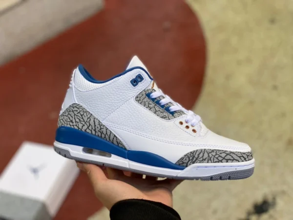 aj3 White and Blue Wizards nouvelle version Air Jordan 3 Retro Wizards Platinum Blue Wizards burst pattern ct8532-148