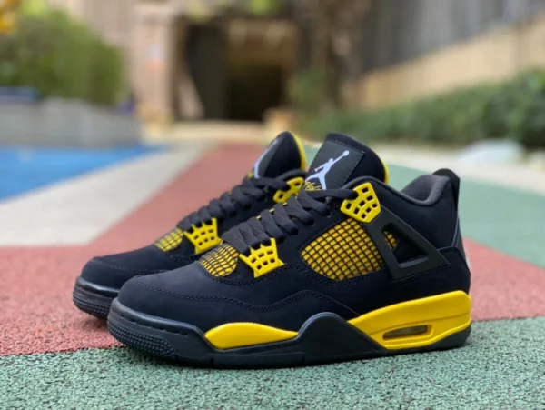 aj4 noir et jaune Thunder première couche de cuir version recommandée Air Jordan 4 Thunder Mid AJ4 noir et jaune Thunder chaussures de basket-ball mi-hautes pour hommes DH6927-017