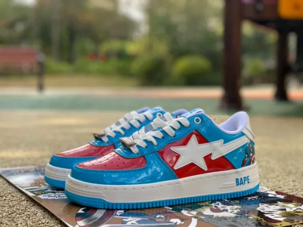 Ape Man Marvel joint Captain America Marvel x Bape STA baskets mode tendance blanc bleu et rouge Marvel joint Captain America 1I73-191-903