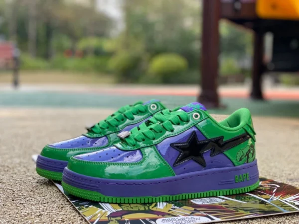 Ape Man Marvel co-marqué Hulk Marvel x Bape STA baskets de mode tendance vert violet noir Marvel co-marqué Green Houseman 1I73-191-904