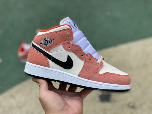 aj1mid blanc rose orange daim pur original Air Jordan 1 Mid AJ1 blanc rose daim rétro chaussures de basket-ball DV1336-800