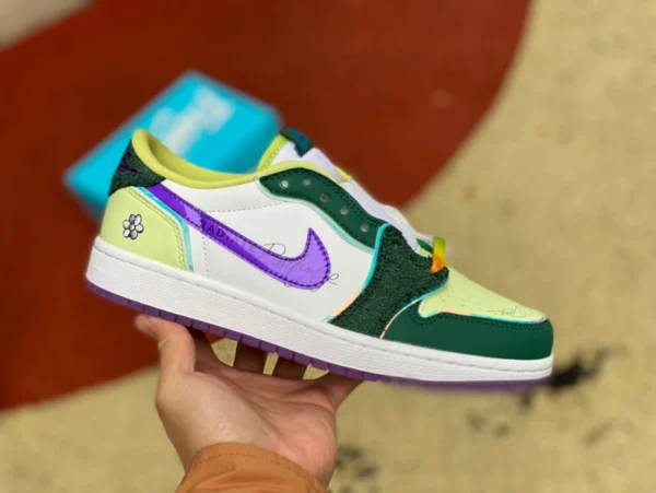 aj1 charité blanc vert violet bas Nike Dunk bleu clair jaune crochet tendance rétro sports et loisirs baskets basses DD1503-123