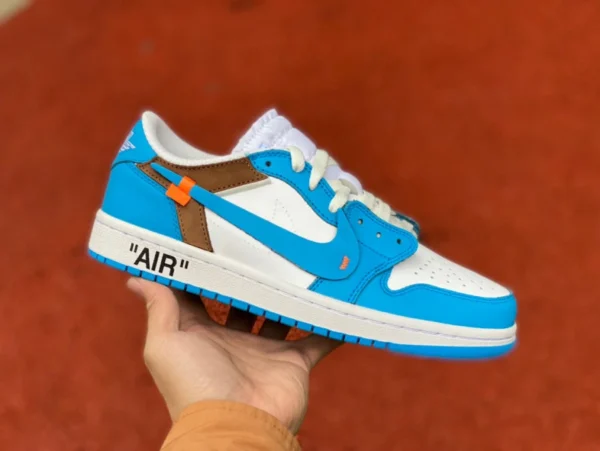 aj1ow Caroline du Nord bleu bas Air Jordan 1 x OFF-WHITE AJ1 OW joint Caroline du Nord bleu bas haut bleu joint AQ0818-148