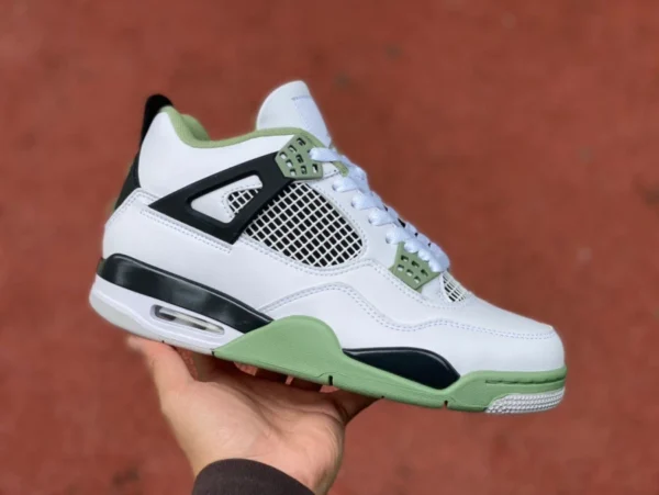 aj4 blanc vert sauge version économique des chaussures de basket-ball mi-hautes Air Jordan 4 AJ4 blanc vert noir matcha vert sel de mer AQ9129-103 131