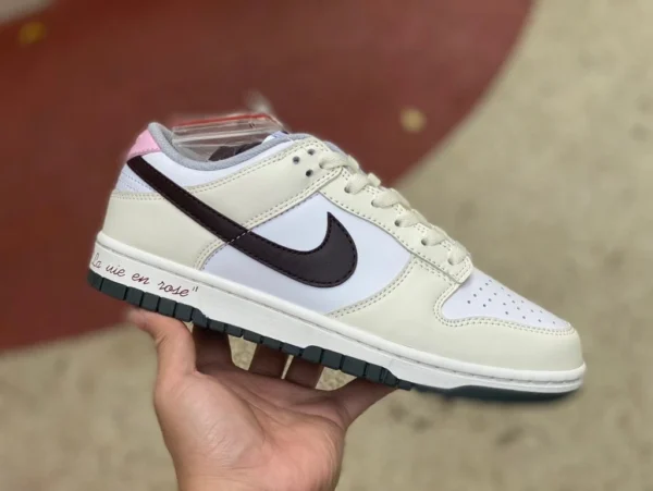 Dunk blanc marron amande personnalisé Nike Dunk Low fleur messager français doux haut de gamme niche décontracté baskets basses femme marron marron amande blanc dd1503-117