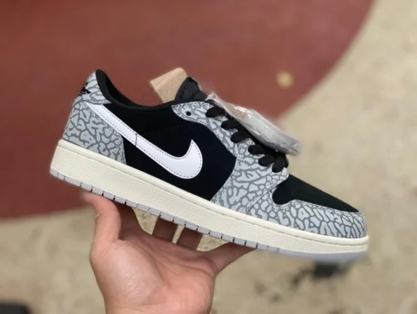 aj1 motif éléphant éclaté bas Air Jordan 1 Low OG Black Cement bas haut cz0790-001