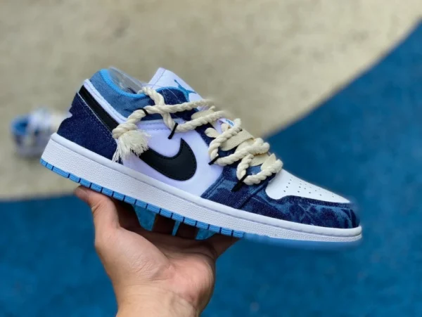 aj1 sanglé denim lavé Air Jordan 1 Low AJ1 chaussures de basket-ball en denim lavé blanc et bleu DM8947-100