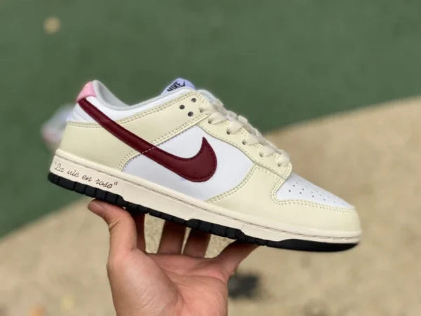 Dunk blanc marron amande personnalisé Nike Dunk Low fleur messager français doux haut de gamme niche décontracté baskets basses femme marron marron amande blanc dd1503-117