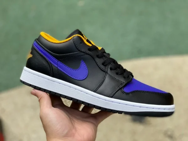 aj1 noir violet jaune bas pur original Air Jordan 1 Low AJ1 noir violet jaune chaussures de basket-ball basses décontractées rétro pour hommes 553558-075