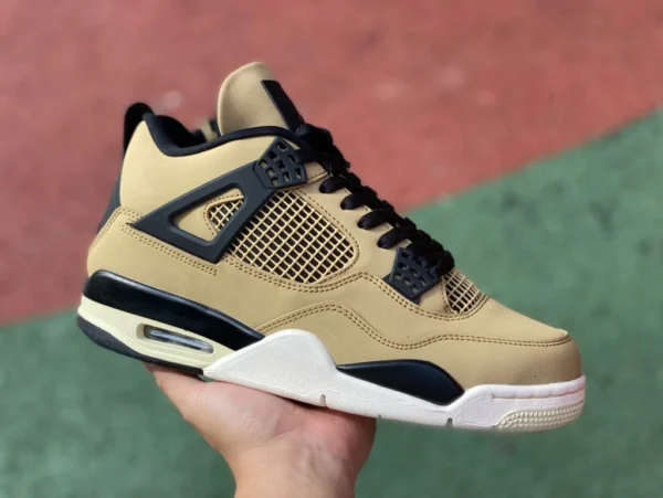 aj4 lait thé champignon version rentable de Air Jordan 4 AJ4 perle lait thé champignon noir marron chaussures de basket-ball AQ9129-200