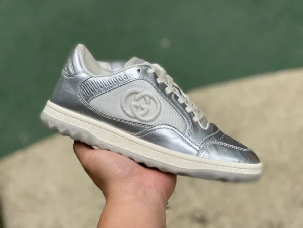 Gucci MAC80 argent version canal Guangzhou GUCCI Gucci Gucci MAC80 baskets basses à lacets en cuir et tissu vieilli