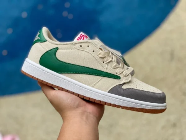 aj1 barbelé bas modèle personnalisé beige et vert Travis Scott x Air Jordan 1 Low baskets barbe basses modèle commun DM7866-809