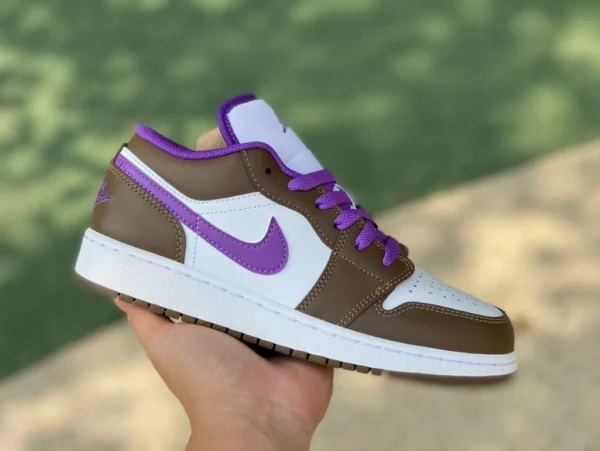 aj1 blanc violet marron bas pur original Air Jordan 1 Low GS violet marron bas rétro chaussures de basket-ball 553560-215