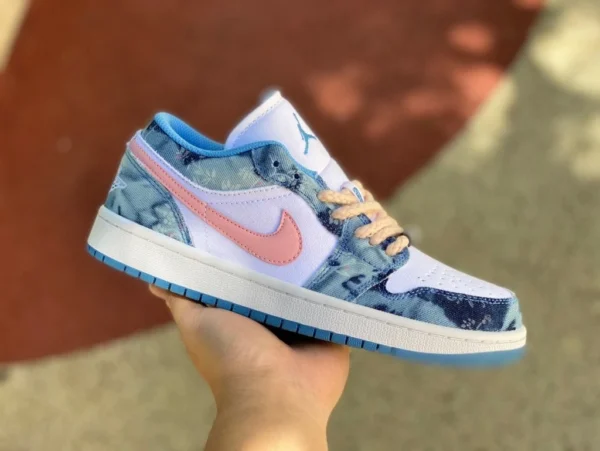 aj1 denim blanc et bleu rose crochet Air Jordan 1 Low AJ1 lavé denim blanc et bleu bas DM8947-100