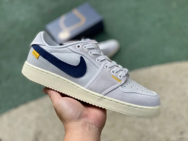 aj1 blanc gris bleu non épissé bas pur original Union x Air Jordan 1 KO Sail blanc gris riz chaussures de basket-ball DZ4864-100