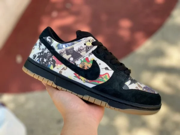 Dunksup joint graffiti noir Supreme x Nike SB Dunk Low baskets graffiti noir fd8778-001