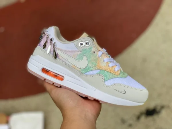 Max1 87 blanc cassé vert rose chaîne NIKE Air Max 1 '87 chaussures de sport décontractées pour femmes FJ7734-101