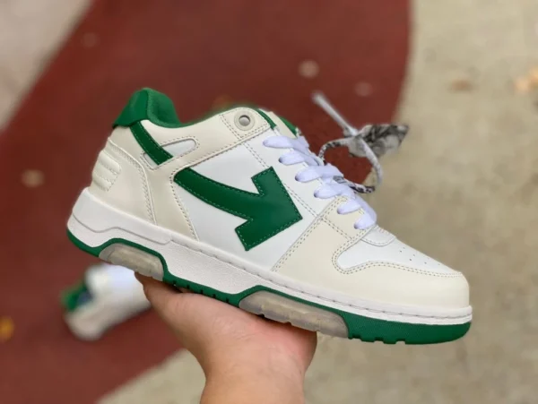 OW blanc et vert OFF-WHITE chaussures basses à lacets en cuir Out Ofhce bout rond blanc et vert