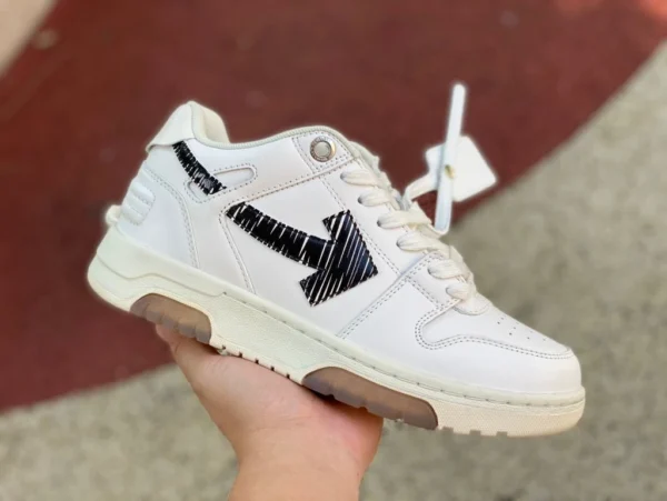 OW étiquette blanche et noire en caoutchouc brut OFF-WHITE chaussures basses à lacets en cuir Out Ofhce à bout rond blanc et vert