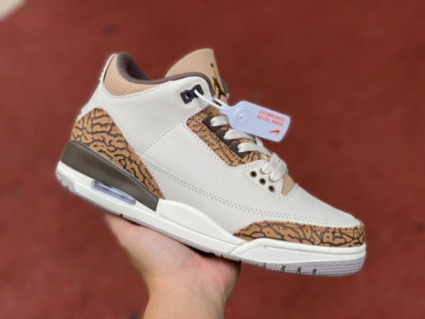 aj3 blanc marron motif éclaté Air Jordan 3 "Palomino" AJ3 blanc marron mi-haut éclaté chaussures de basket rétro CT8532-102