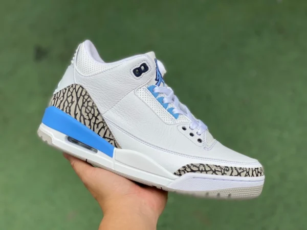 aj3 Caroline du Nord bleu coupé pur original Air Jordan 3 UNC AJ3 Caroline du Nord bleu blanc bleu motif éclaté CT8532104