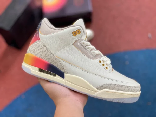 aj3 blanc bleu rouge modèle commun og pur original J Balvin x Jordan Air Jordan 3 chaussures de basket-ball rétro communes hommes et femmes même style blanc bleu rouge FN0