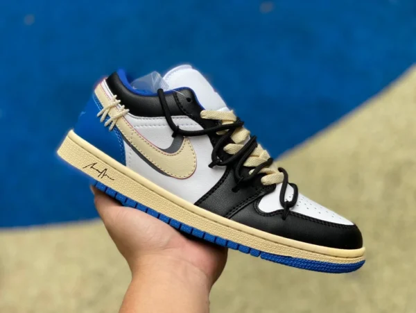 aj1 sanglé noir et blanc bleu Air Jordan 1 Low AJ1 bleu et blanc chaussures de basket-ball décontractées rétro DC0774416