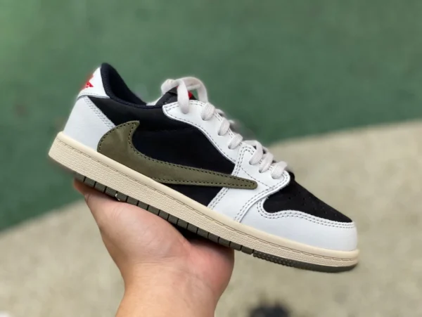 aj1 barb low vert olive Travis Scott x Jordan Air Jordan 1 Low Medium Olive modèle commun noir et vert